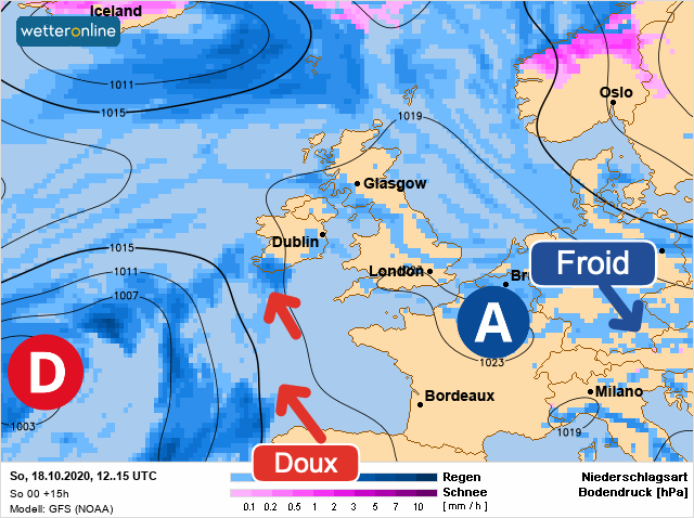 Carte météo Europe du 18/10/2020 à 1812