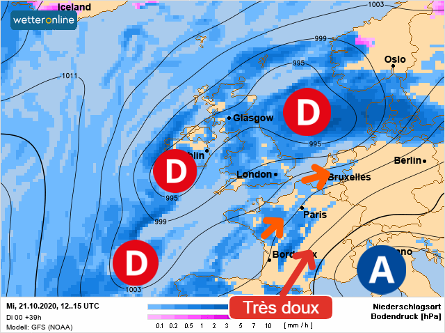 Carte météo Europe du 21/10/2020 à 1812