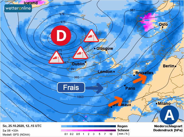 Carte météo Europe du 25/10/2020 à 1812