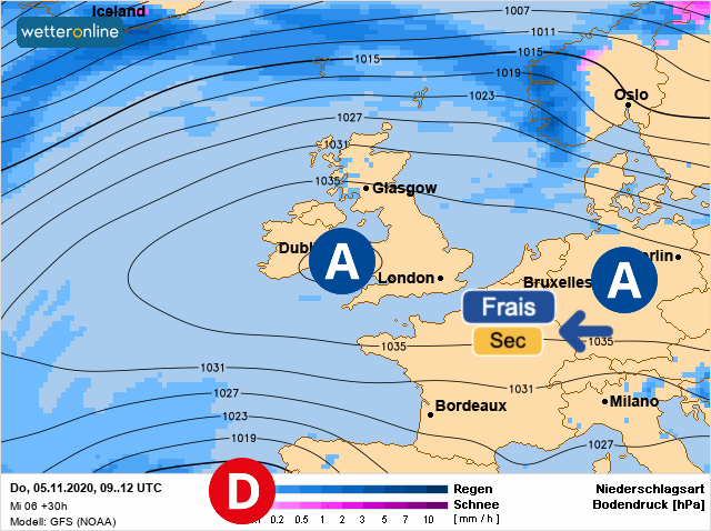 Carte météo Europe du 05/11/2020 à 1812