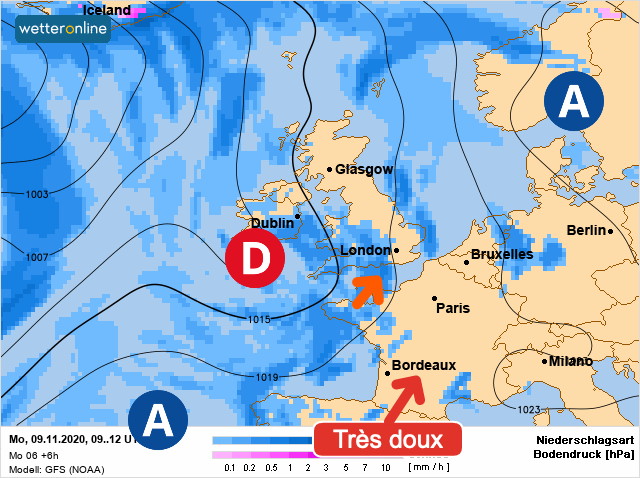 Carte météo Europe du 09/11/2020 à 1812