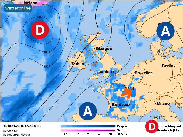 Carte météo Europe du 10/11/2020 à 1812