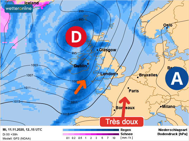 Carte météo Europe du 11/11/2020 à 1812