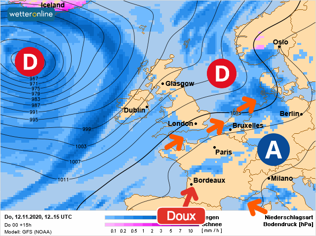 Carte météo Europe du 12/11/2020 à 1812