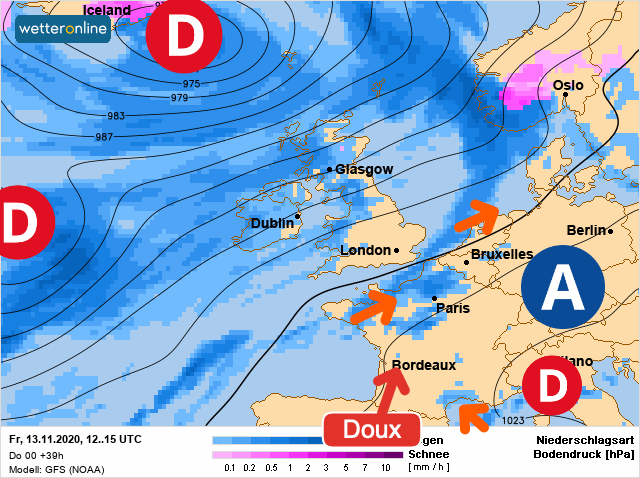 Carte météo Europe du 13/11/2020 à 1812