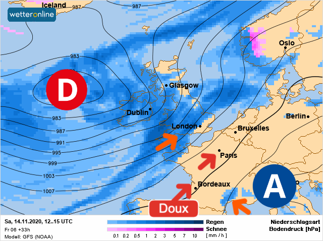 Carte météo Europe du 14/11/2020 à 1812