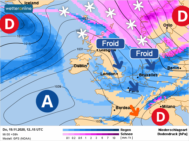 Carte météo Europe du 19/11/2020 à 1812