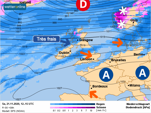 Carte météo Europe du 21/11/2020 à 1812