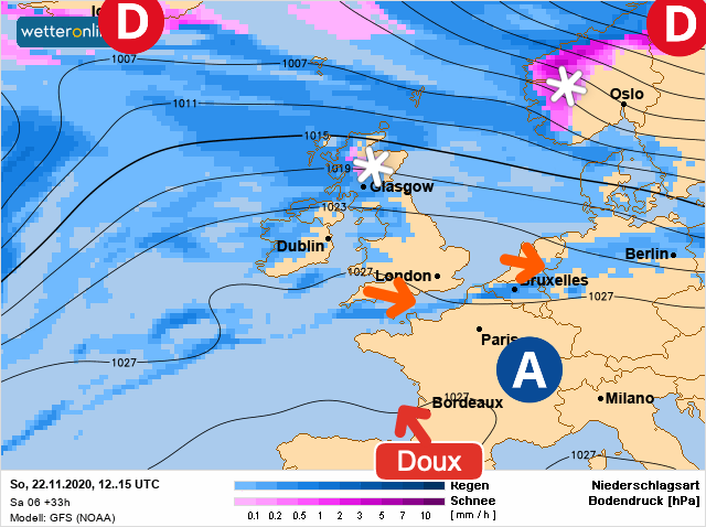 Carte météo Europe du 22/11/2020 à 1812