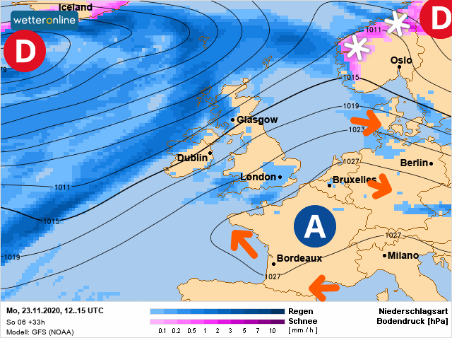 Carte météo Europe du 23/11/2020 à 1812