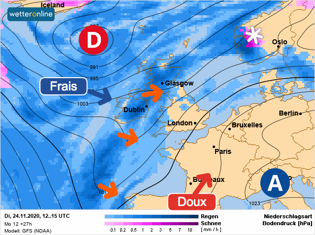 Carte météo Europe du 24/11/2020 à 1812