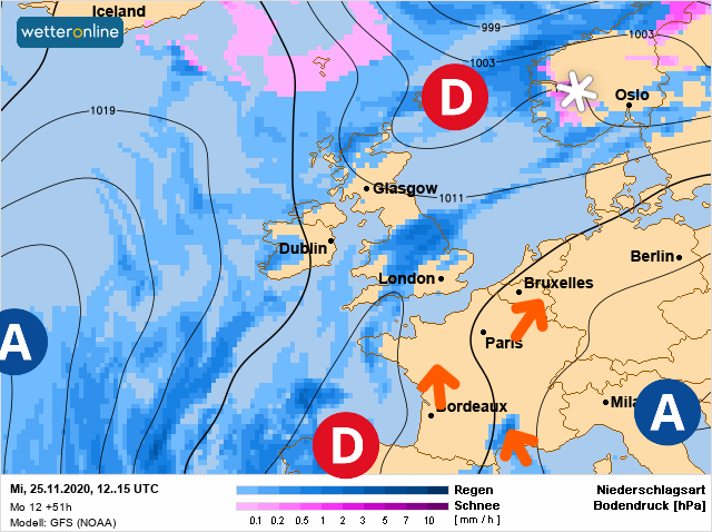 Carte météo Europe du 25/11/2020 à 1812