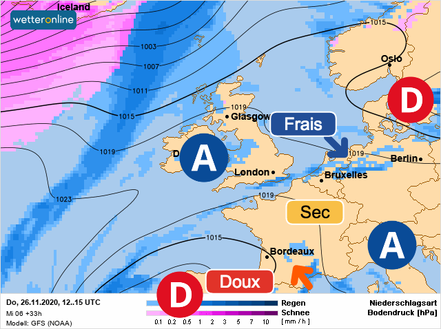 Carte météo Europe du 26/11/2020 à 1812