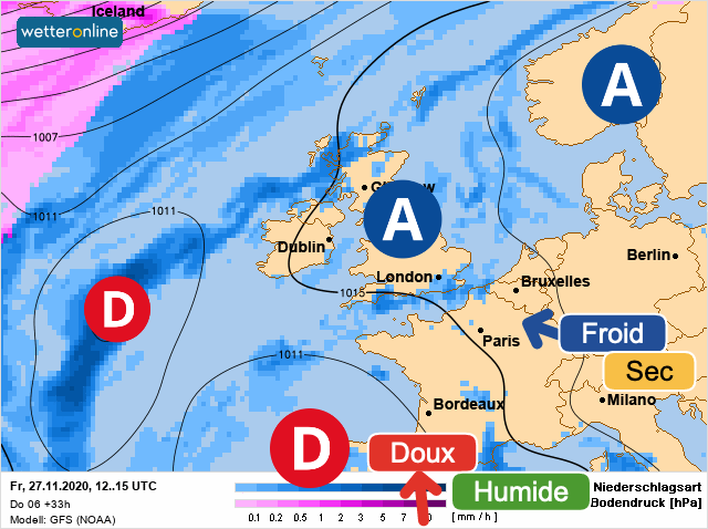 Carte météo Europe du 27/11/2020 à 1812