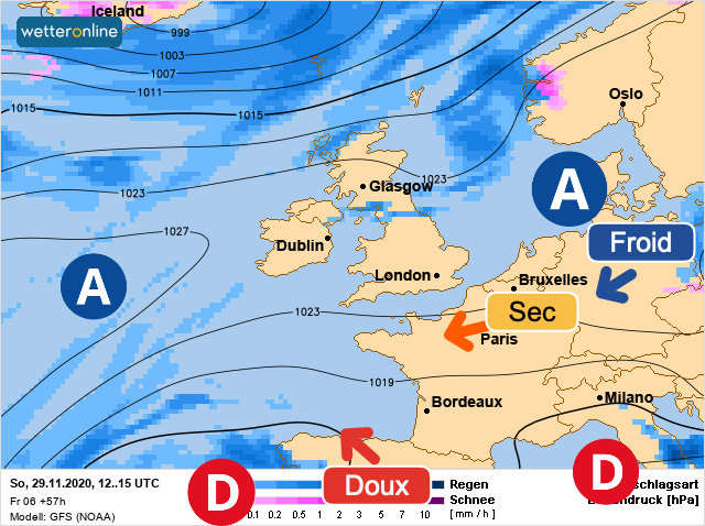 Carte météo Europe du 29/11/2020 à 1812