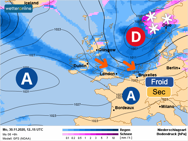 Carte météo Europe du 30/11/2020 à 1812