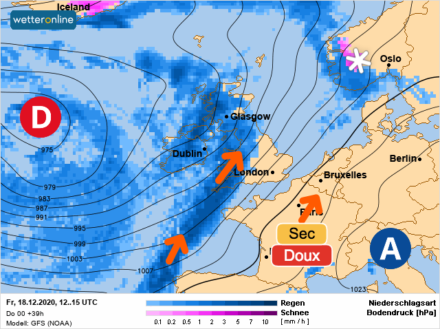 Carte météo Europe du 18/12/2020 à 1812