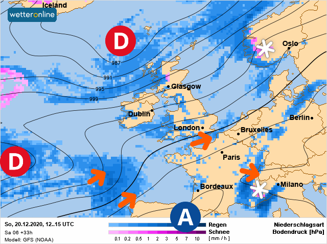 Carte météo Europe du 20/12/2020 à 1812