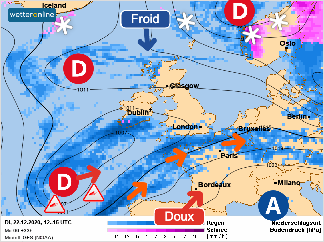 Carte météo Europe du 22/12/2020 à 1812