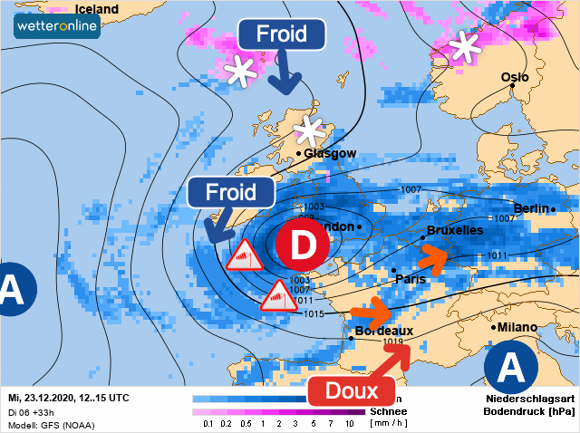 Carte météo Europe du 23/12/2020 à 1812