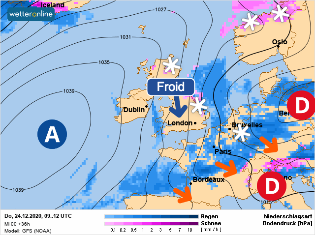 Carte météo Europe du 24/12/2020 à 1812