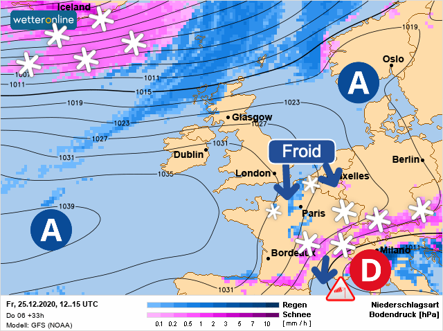 Carte météo Europe du 25/12/2020 à 1812