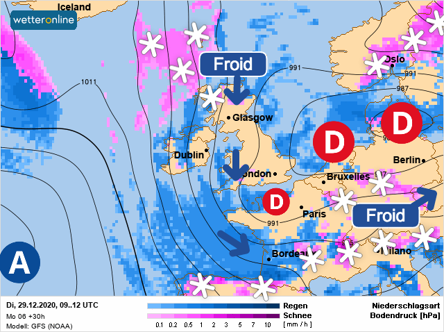 Carte météo Europe du 29/12/2020 à 1812