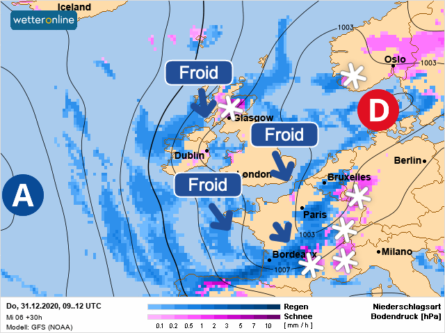 Carte météo Europe du 31/12/2020 à 1812