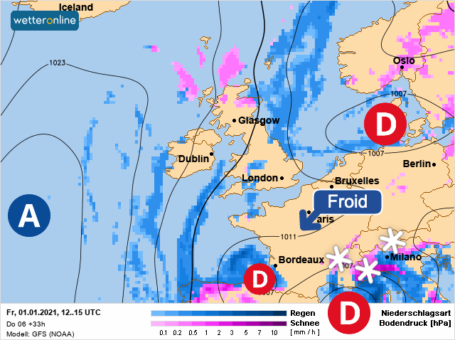 Carte météo Europe du 01/01/2021 à 1812