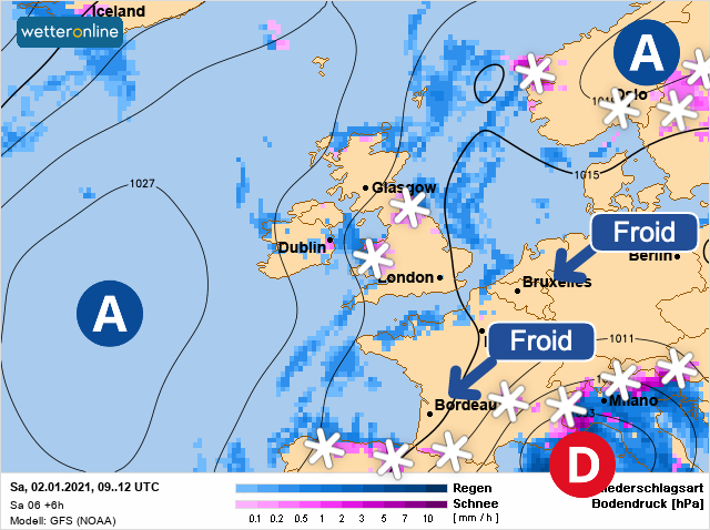 Carte météo Europe du 02/01/2021 à 1812