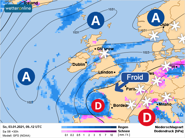 Carte météo Europe du 03/01/2021 à 1812