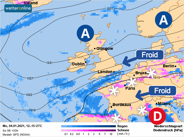 Carte météo Europe du 04/01/2021 à 1812