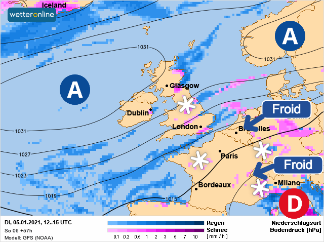 Carte météo Europe du 05/01/2021 à 1812