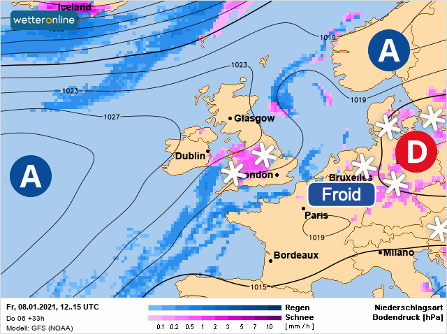 Carte météo Europe du 08/01/2021 à 1812