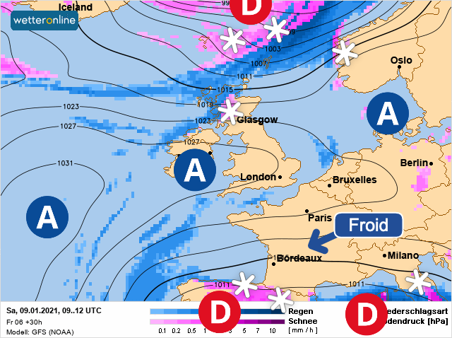 Carte météo Europe du 09/01/2021 à 1812