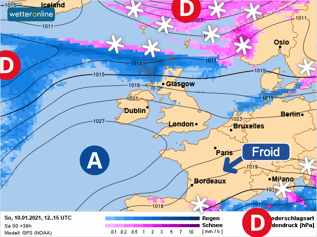 Carte météo Europe du 10/01/2021 à 1812