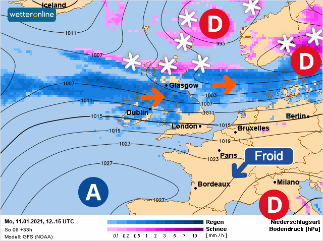 Carte météo Europe du 11/01/2021 à 1812