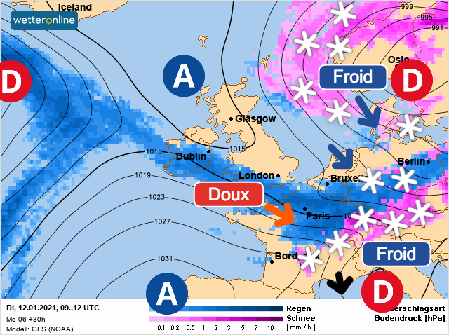 Carte météo Europe du 12/01/2021 à 1812