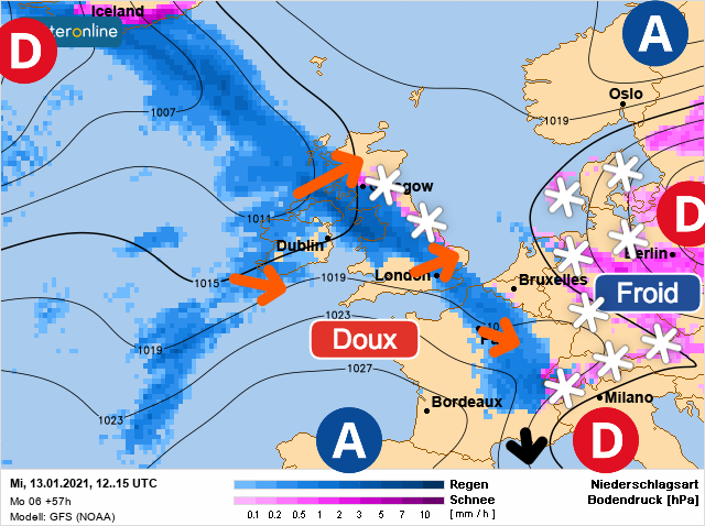 Carte météo Europe du 13/01/2021 à 1812
