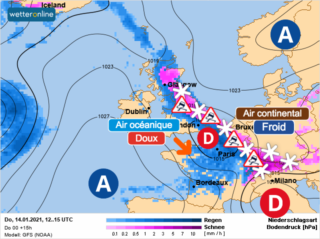 Carte météo Europe du 14/01/2021 à 1812