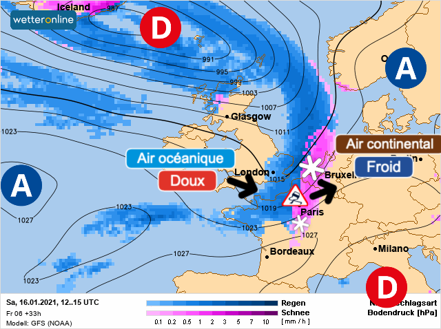 Carte météo Europe du 16/01/2021 à 1812