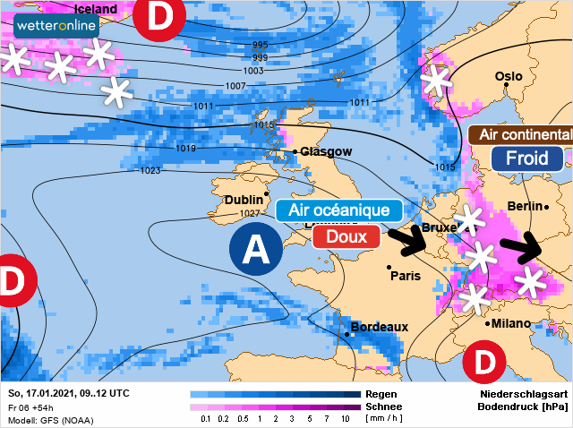 Carte météo Europe du 17/01/2021 à 1812