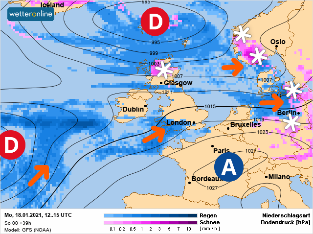 Carte météo Europe du 18/01/2021 à 1812
