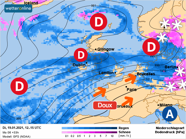 Carte météo Europe du 19/01/2021 à 1812