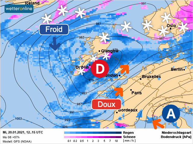 Carte météo Europe du 20/01/2021 à 1812