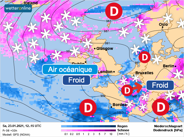 Carte météo Europe du 23/01/2021 à 1812