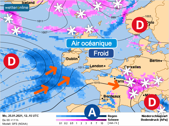 Carte météo Europe du 25/01/2021 à 1812