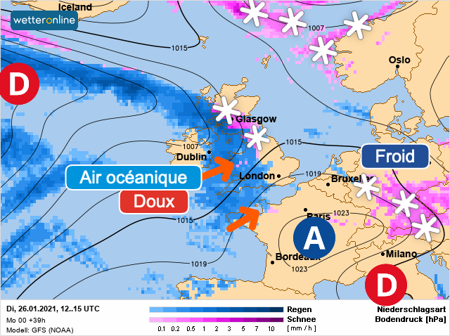 Carte météo Europe du 26/01/2021 à 1812