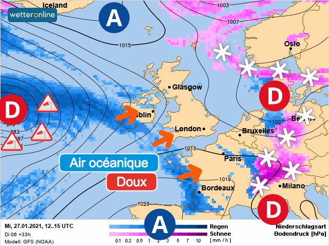 Carte météo Europe du 27/01/2021 à 1812