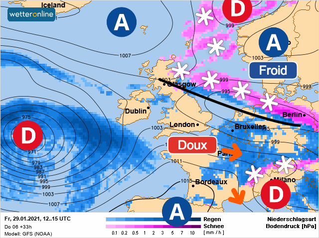 Carte météo Europe du 29/01/2021 à 1812